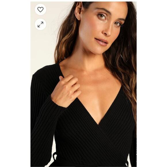 Lulus Black Warm Emotions Skater Mini Sweater Dress, size Large - Picture 3 of 9